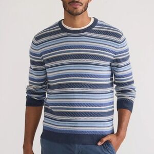 Marine Layer Reed Jacquard Blue Stripe Organic Cotton Knit Sweater Men Large